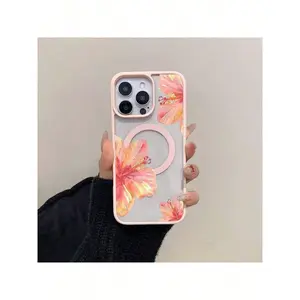 Magnetic floral design phone case, compatible with Apple 16 ProMax, magnetic charging, 14 Pro lens protection, soft silicone transparent simple shockproof phone case, compatible with Samsung Galaxy A15/A16/A35/A54/A55/A56/S22/S22 PLUS/S22 ULTRA/S23/S23 FE