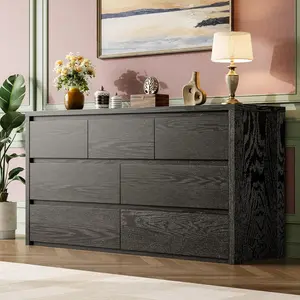 Spacious Storage Solution 7 Drawer Dresser – Modern Wide Bedroom Chest of Drawers – Large Wood Cabinet for Living Room, Hallway, Entryway