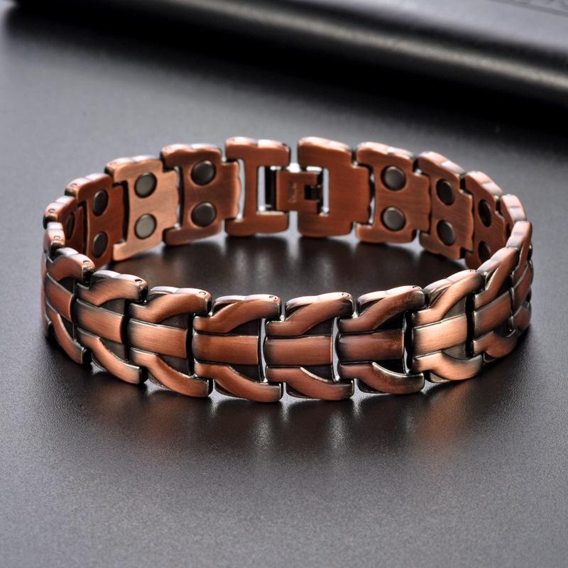 Red Copper Magnetic Bracelet for Men, 3500 Gauss Vintage Braided Bangle, Adjustable Health Bracelet for Wrist Joint Relief, Father's Day Gift for Dad