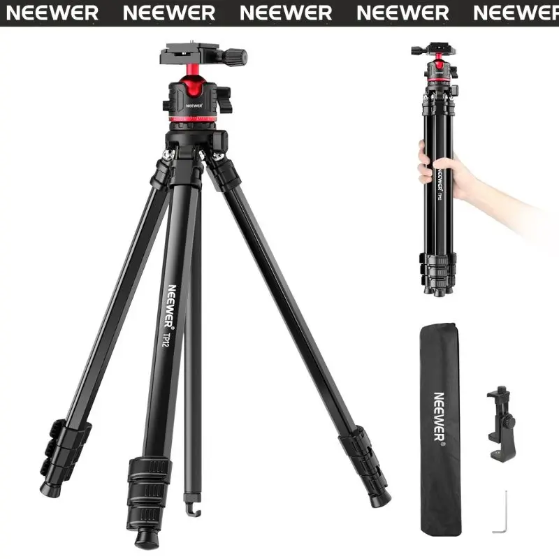 NEEWER TP12 66.5" Aluminum Travel Tripod – Lightweight Camera Stand with 360° Ball Head, Adjustable Height, Portable & Stable for DSLR, Mirrorless & Phone