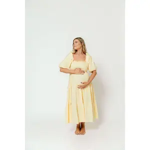 Elena 100% Cotton Midi Dress in Buttercream - Bump Friendly