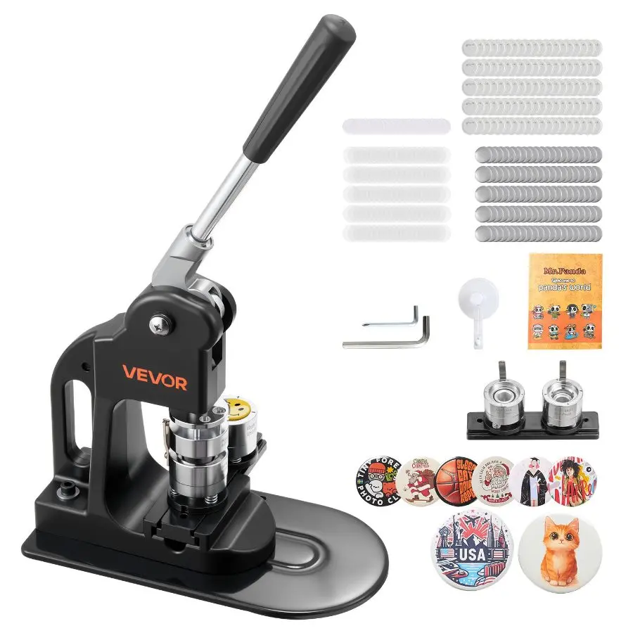 VEVOR Manual Badge Maker Machine, 1 in Pin Maker Kit with 500 Button Parts, Circle Cutter, Hex Wrenches & Magic Book, Ergonomic Handle, No Battery Needed, for DIY Badges & Key Chains, Black, 500Pcs