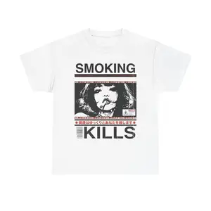 Smoking Kills Retro Manga Style Graphic T-Shirt, Cotton Tee
