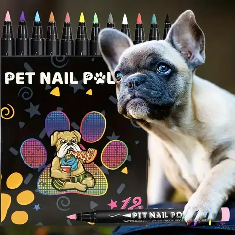 12 Pack Dog Nail Polish Pens Quick Dry, 12 Safe Non-Toxic Colors for Dogs and Cats, Easy Application Pet Manicure Set Supplies