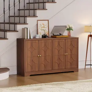 55" Buffet Cabinet with Storage, 4 Doors Sideboard Buffet Cabinet with Adjustable Shelves, Modern Credenza Coffee Bar Console Table with Gold Handles or Living Room Kitchen Entryway