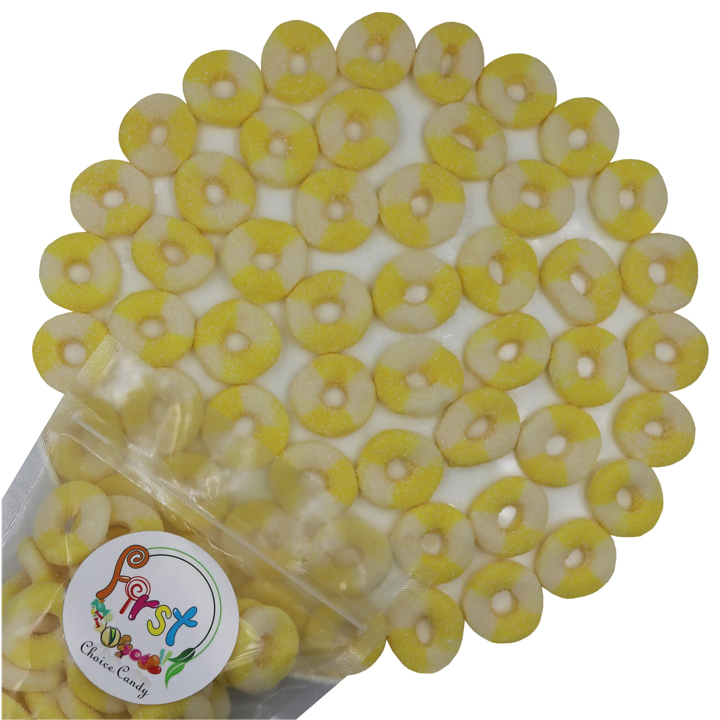 SOUR PINEAPPLE MINI GUMMY RINGS 2LB BAG