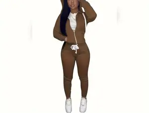 2-Piece Set, Soft & Stretchy Fabric, Solid Color Hooded Zip-up Jacket And Sweatpants, Women's Casual Tracksuit Set, Sporty Loungewear, Active Outfit, Available In Multiple Sizes