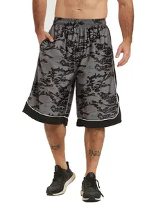 Men's Camo Sport Shorts with Large Pockets Adjustable Waistband, Loose-Fit Summer Fitness Training Basketball Shorts, 12 Inch Long