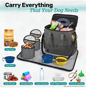 Pet Travel Bag for Dogs & Cats, Portable Dog Carry Bag with Bowls & Food Storage, Large Capacity Pet Overnight Bag, Collapsible Bowl & Feeding Mat Included, Weekender Bag for Camping, Road Trips, Beach, Travel, DealsforYourDays