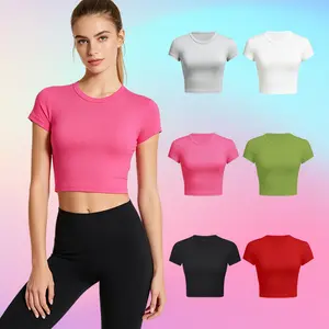 Women's 3-Pack Essential Slim Fit Crop T-Shirts, Vibrant Red Black Pink Short Sleeve Bodycon Tees, Breathable Fabric Athletic Workout Tops, Round Neck Summer Casual Minimalist Streetwear Activewear with High Elasticity