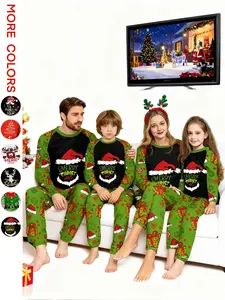 Men Women Sleepwear Set Long Sleeve Pants Christmas Couple Pajamas Kids Holiday Family Boys Girls Casual Loose Fit All Seasons