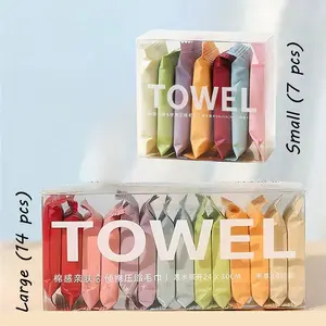 Disposable compressed face towels for travel, a must-have for travel, compact and portable, thickened for both dry and wet use, essential for honeymoons, cruises, hotels, camping trips, and vacations, expands when wet, travel accessory.