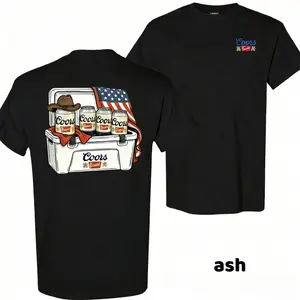 FEEGO Men's Western Cowboy Vintage Beer Shirt, Vintage Pattern T-Shirt, Suitable for BBQ, Gifts and Streetwear, Men's Top, Men's Cotton T-Shirt, Holiday Gift