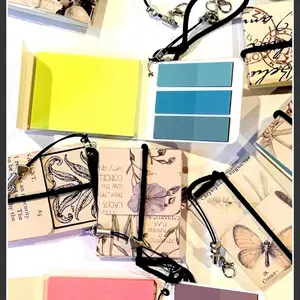 Cute Mini Sticky Note Keychain Notebook and Sticky Page Tabs. Clip-On Notebook with Elastic & Charm, Gift for Students and Stationery Lovers