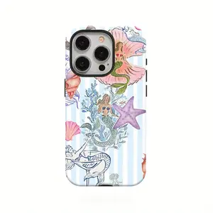 2D Printing Summer Adorable Mermaid Phone Case for iPhone 16 Pro Max, 15 Plus, 13, 11, 12 XS, 8 Plus, 7 Glossy 2-in-1 Case