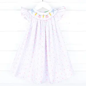 Pink Apple & Pencil Floral Smocked Dress