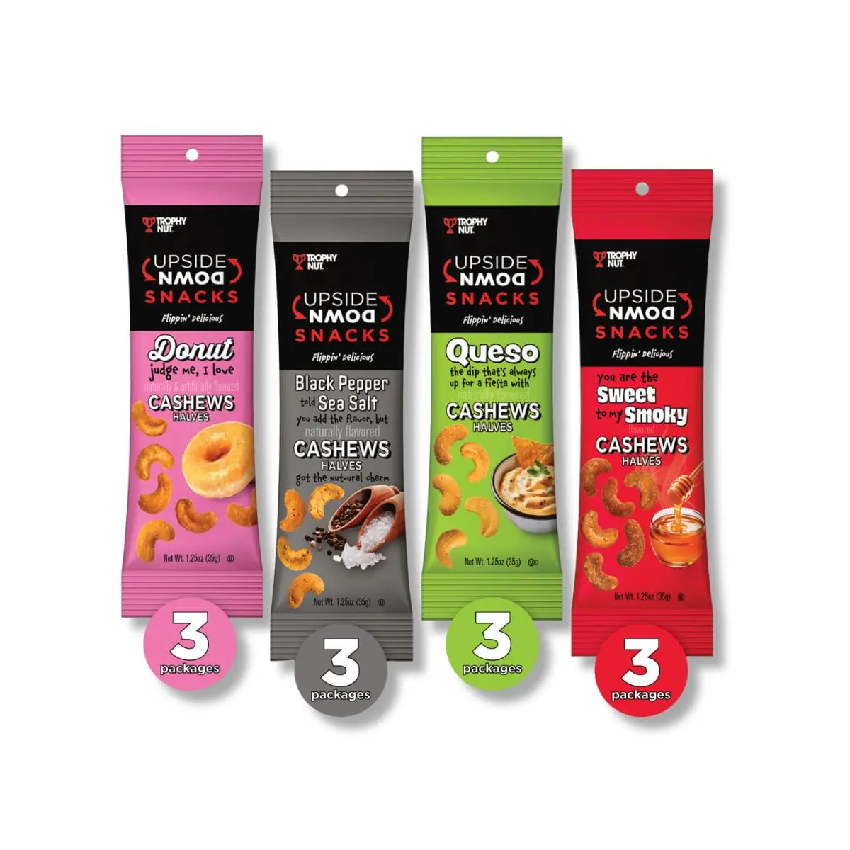 Trophy Nut Upside Down Cashew Variety Pack, 1.25 oz Bags (12-Pack)