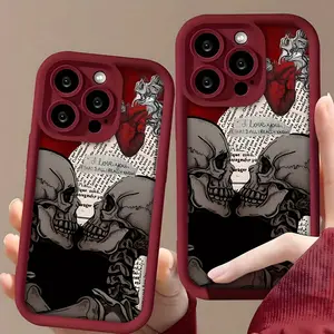 Wine Red TPU High Bamboo Skull Pattern Design Full Protection Case Suitable for Iphone 16 Pro Max/ Plus/ Pro/15 /12 Protective Cover