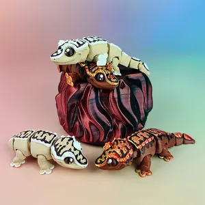 Christmas New 3D Printed Mini Eyelash Corner Gecko Crowned Hair Wall Gecko Craft Ornament Movable Joint Animal Model