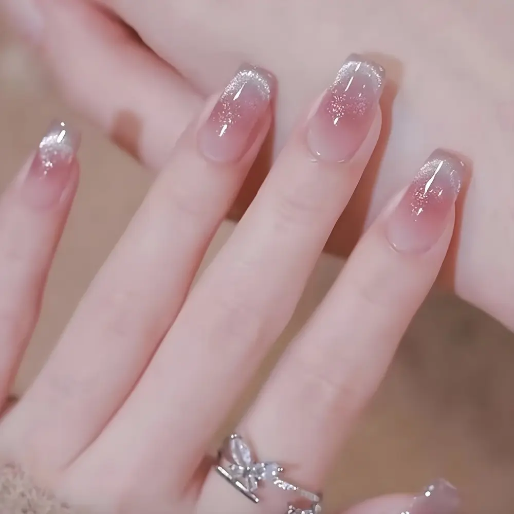 S001 Ultra-Short Ballet Press-On Nails, Decorative Nails, Gradient Cat Eye, 30pcs Fake Nails, Glossy Artificial Fingers, Nail Art Accessories, Nail Art Supplies