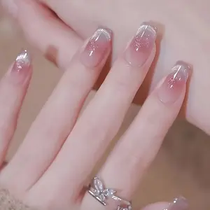 S001 Ultra-Short Ballet Press-On Nails, Gradient Cat Eye, 30pcs Fake Nails, Glossy Artificial Fingers, Nail Art Accessories