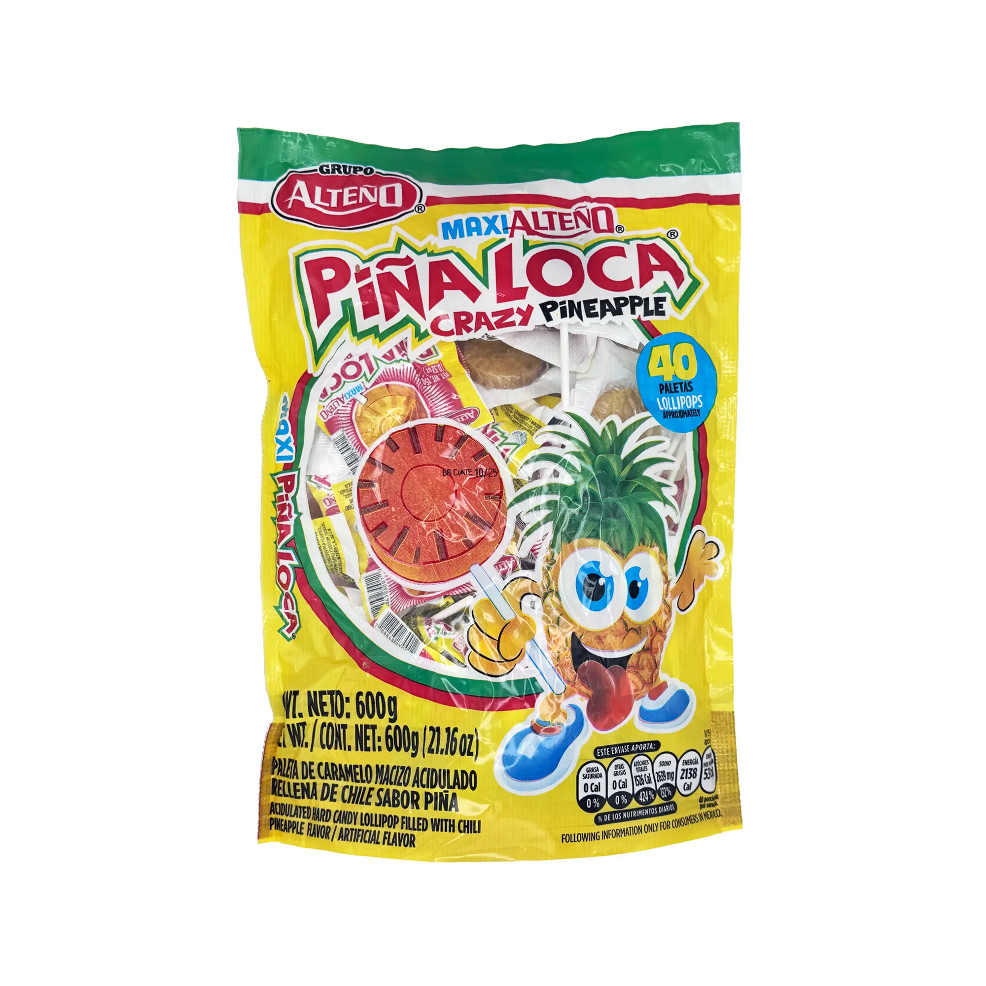 Alteno Pina Loca (Pineapple with Chili Lollipop) (40 Pieces) Candy Sweet Mexican Candy Dulces Mexicanos Spicy Tangy Snack