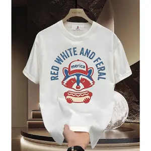 Red White and Feral Raccoon Hot Dog Graphic T-Shirt, Funny 4th of July Merica Patriotic Tee, Soft Cotton Oversized Casual Top, Vintage American Summer Shirt, Gift for Patriotic Raccoon Lovers kinich eliana blue and red striped shirt