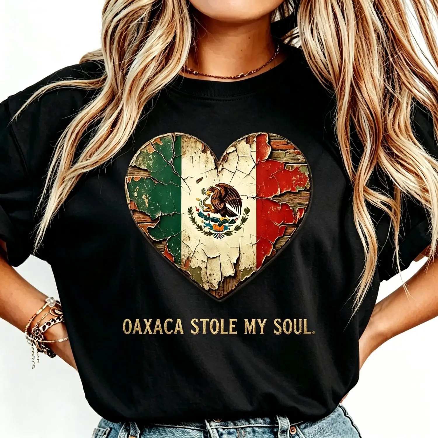 Men's 100% Cotton Casual Graphic T-Shirt - Vintage Oaxaca Mexico Print, Distressed Retro Aesthetic Streetwear, Short-Sleeve Crew Neck, Breathable, Machine Washable, All Seasons, Multiple Sizes, Retro Street, Round Neck, Shortsleeve, Menswear