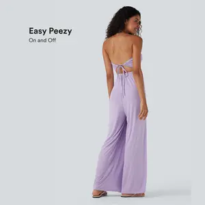 Halara Ribbed Tube Tie Back Resort Jumpsuit with Pockets-Easy Peezy Edition