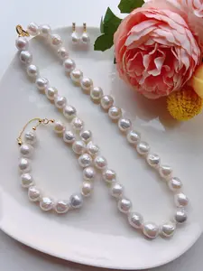 Piswency Freshwater Baroque Pearl Jewelry Set, Real Pearl Necklace, Barcelet and Earrings.