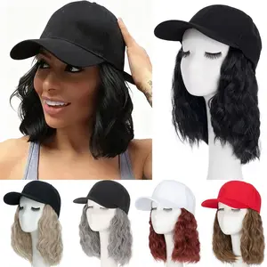 MY-LADY 8inch Bob Hair With Baseball Cap Wave Curly Hair Hat Wigs Short Synthetic Hair Extensions For Women