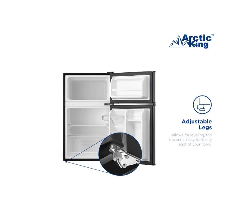 3.2 Cu ft Stainless Steel Mini Fridge with Freezer, Double Door, Frost-Free, Large Capacity, Adjustable Thermostat, dorms, or offices