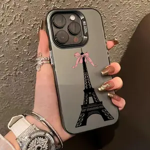 Case for iPhone 16 Pro Max 15 Plus 14 13 12 11 XS XR Bow Eiffel Tower Shockproof Silicone PC Back Protective Smartphone Cover