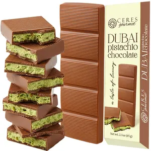 Dubai Chocolate Bar 2.3 oz – Creamy Milk Chocolate with Crispy Kunafa & Pistachio Filling, Gourmet Middle Eastern Dessert Snack, Rich Flavor Treat for Gifting & Indulgence