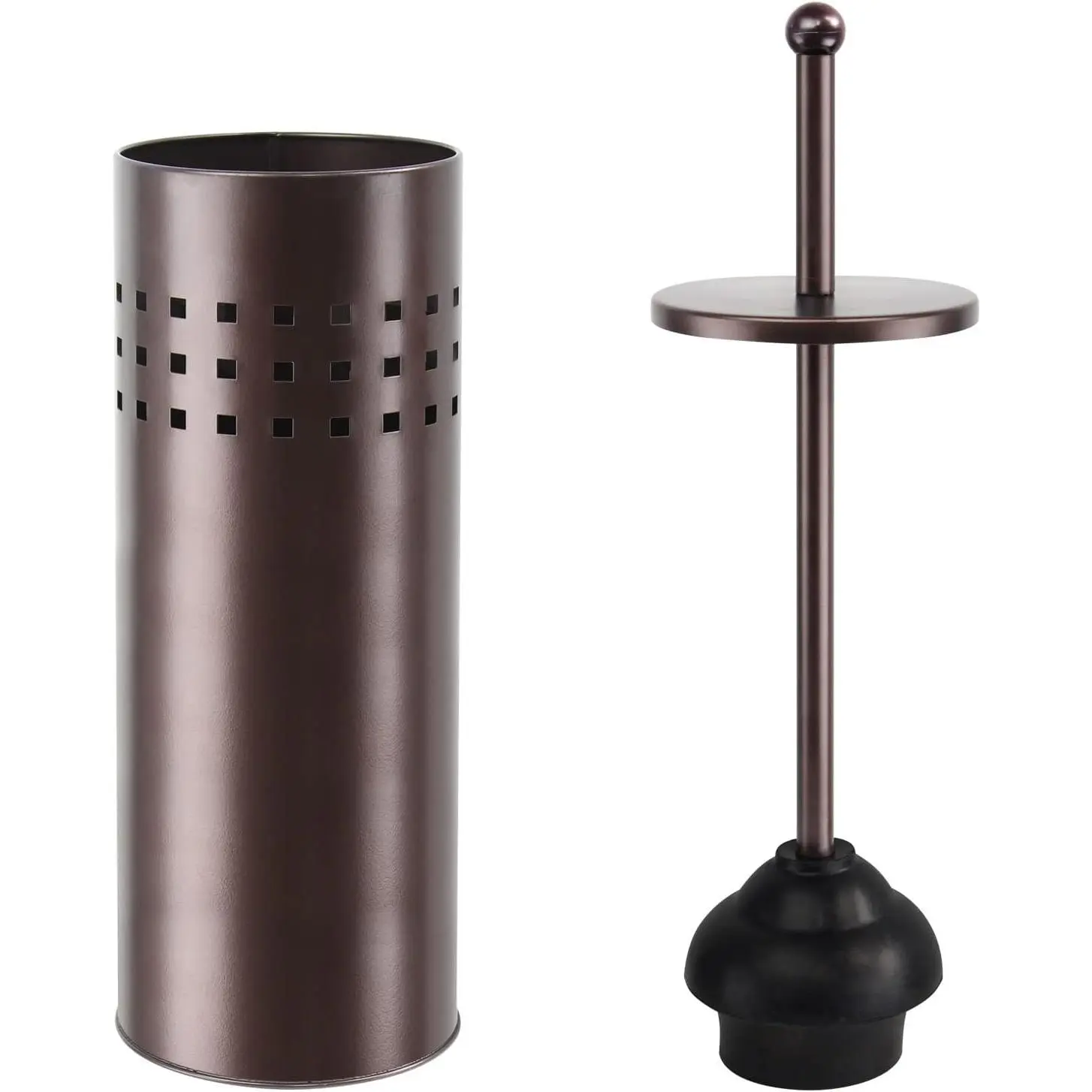 Toilet Plunger with Holder for Bathroom, Multi Drain Suitable Also for Bathtubs, Quick Dry, Bronze