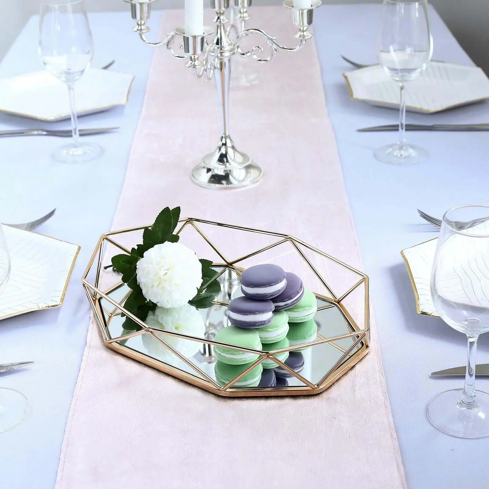 Metal Serving Tray 14"x9" Octagon Gold with Mirrored Top - Sleek Decorative Vanity Tray Centerpiece