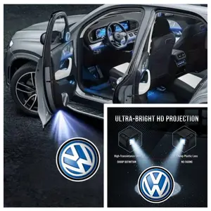 4 PCS VW Door Projector Lights, No-Drill Stick-on LED Logo Ghost Shadow Lights, Fit for VW Polo Passat Golf CC Multivan Caravelle, Car Door Ambient Light Decoration Upgrade Accessories