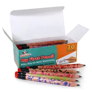 30 Pack Box My First Pencil Colorful Design Wooden, Easy-to-Hold Write Size Graphite Jumbo Barrel Pre-sharpened Wooden 2B Small Pencils for 3-7 Year Old