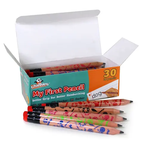 Channie's 30-Pack Boxed Wooden 2B Graphite Pencils, Colorful Design Jumbo Barrel Easy-to-Hold Pre-Sharpened Drawing & Handwriting Pencils for 3-7 Year Olds