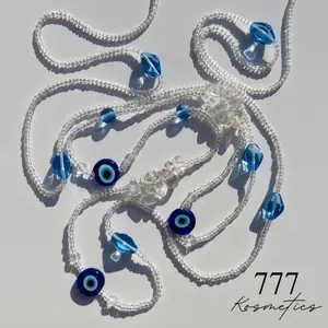 777 Kosmetics The Watchful Eye in Clarity Handcrafted Spiritual Protection Strand with Blue Evil Eye Beads & Clear Quartz Chips for Enhanced Energetic Clarity