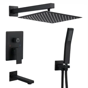 Black 12" Rainfall Shower Faucet Set Shower Head Combo Kit W/Tub Spout Mixer Tap