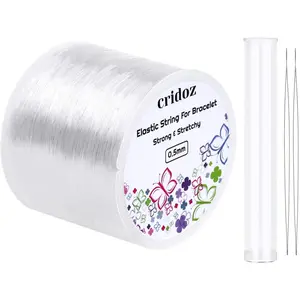 Stretchy String for Bracelets, 0.5mm Clear Elastic String Stretch Cord with 2 Pcs Beading Needles for Seed Beads, Pony Beads, Bracelets and Jewelry Making