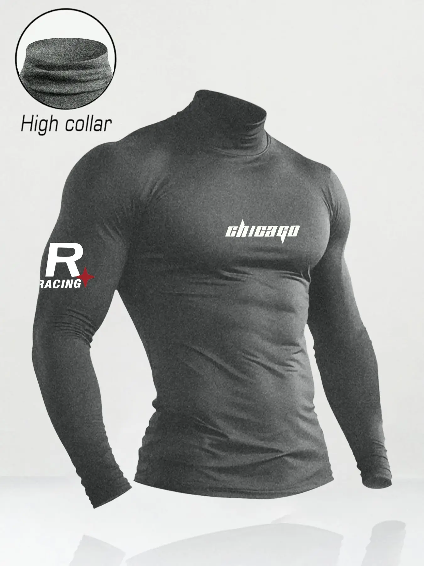 Men's Compression Shirts, Gym Shirt with Mock Neck - Muscle Fit Long Sleeve Workout Top - Elasticity Breathable Dry Fit Base Layer for Bodybuilding & Training