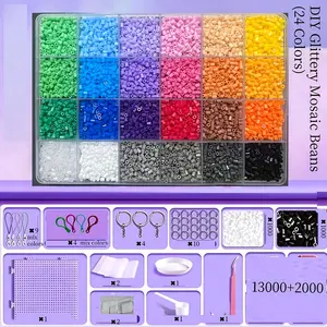 3D Mosaic Handmade Tool Set, 13,000 Beads Including 2.6mm, 24 or 48 Colors, High-Quality Heat-Melt Beads, Includes Tools