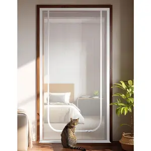 Cat Screen Door Extra Tall Cat-Proof Mesh Gate, Fit Door Size 32'' x 80'', Anti Scratch Mesh with Zipper Closure, for Living Room Kitchen Bedroom, White U-Shaped