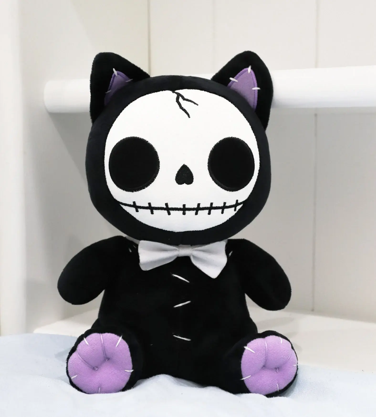 Ebros FurryBones Black Voodoo Kitten Cat with Bowtie, Super Soft and Plushy Home Decor Statue, 10"H Collectable, Great Gift for Gamer and Collector