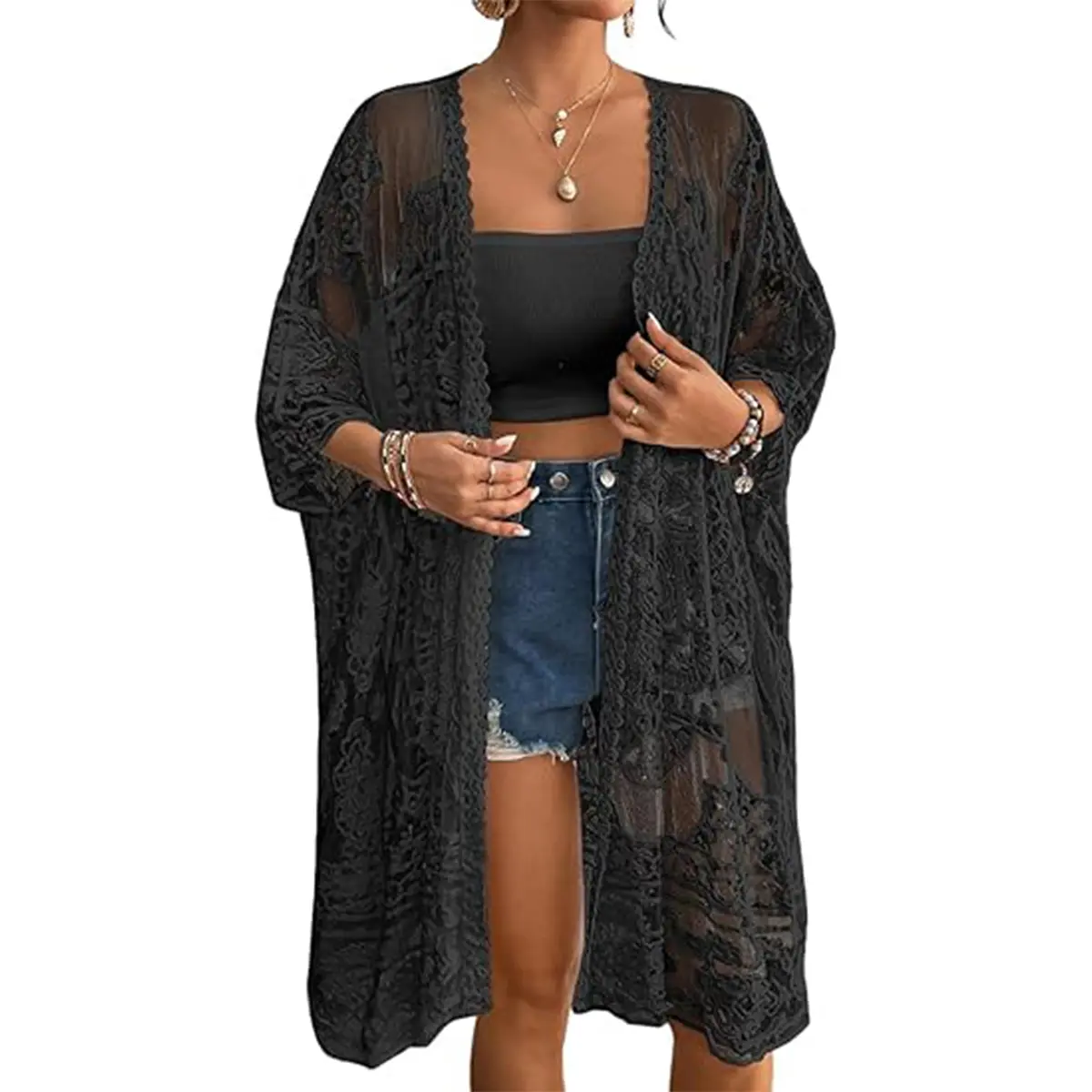 Bsubseach Lace Kimonos for Women 2025 Swim Cover Up Summer Beach Coverup Open Front Sheer Kimono Cardigan