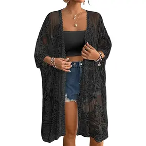 Bsubseach Lace Kimonos for Women 2025 Swim Cover Up Summer Beach Coverup Open Front Sheer Kimono Cardigan