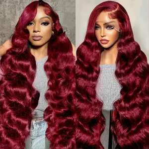 13X6 HD Lace Front Wigs Human Hair 99j Burgundy 200% Density Body Wave Wig Lace Frontal Wig Pre Plucked Glueless Colored Lace Front Wigs Human Hair for Women