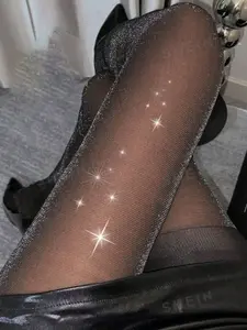 Women's Shiny Silver Color Glitter Stockings, Anti-Hook Sparkle Socks, Tight-Fitting Sequin Pantyhose, Fashionable Luminous Leggings, Fitted